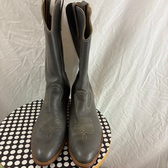 Landis Gray Leather Western Cowboy Boots Vintage Men\'s 9.5D ??